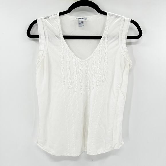 Old Navy 90's White Cotton Tank Top with Ruffles Small - Picture 1 of 3